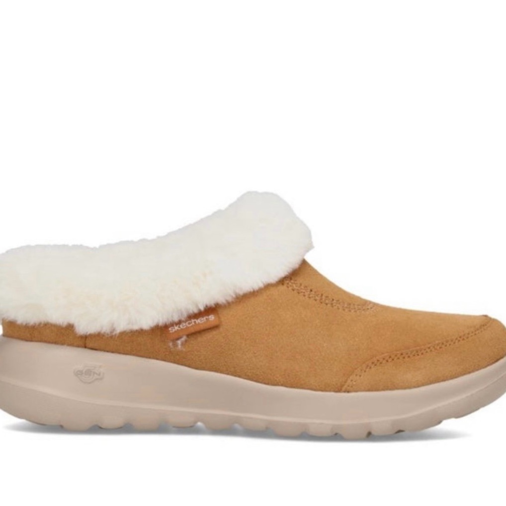 Skechers Tan Mules And Clogs With Plush White Lining